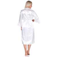 Damen 2 Teiler Kimono Negligé Nachtmantel Satinrobe mit Spitze; Ecru/XL/42