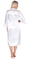 Damen 2 Teiler Kimono Negligé Nachtmantel Satinrobe mit Spitze; Ecru/XXL/44