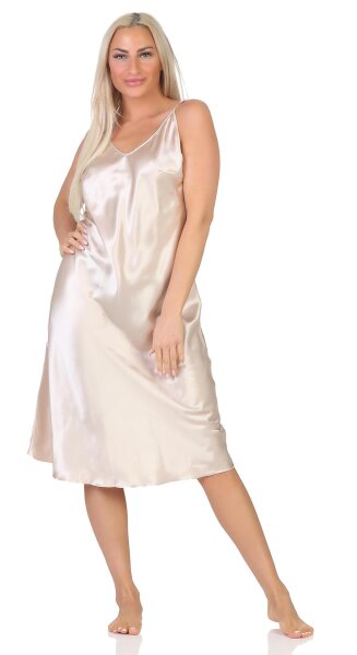 Damen Negligé Nachtwäsche Nachtkleid Dessous Satin;  Beige/L