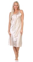 Damen Negligé Nachtwäsche Nachtkleid Dessous Satin;  Beige/L