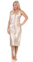 Damen Negligé Nachtwäsche Nachtkleid Dessous Satin;  Beige/L