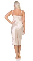 Damen Negligé Nachtwäsche Nachtkleid Dessous Satin;  Beige/L
