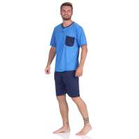 Herren Pyjama Short und T-Shirt Schlaf-Anzug; Blau XL/52