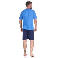 Herren Pyjama Short und T-Shirt Schlaf-Anzug; Blau XL/52