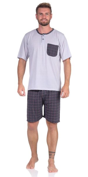 Herren Pyjama Short und T-Shirt Schlaf-Anzug; Grau S/46