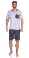 Herren Pyjama Short und T-Shirt Schlaf-Anzug; Grau S/46