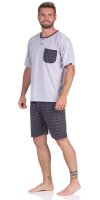 Herren Pyjama Short und T-Shirt Schlaf-Anzug; Grau S/46