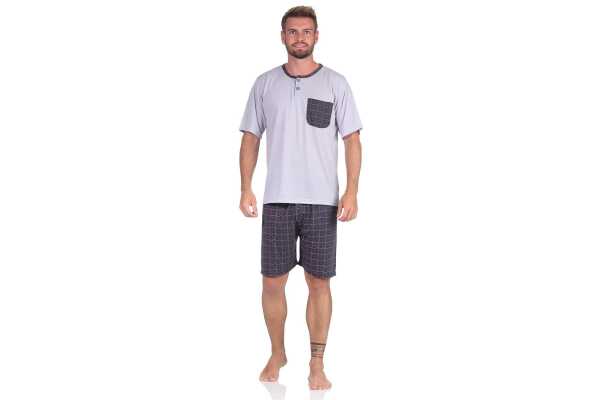 Herren Pyjama Short und T-Shirt Schlaf-Anzug; Grau XL/52