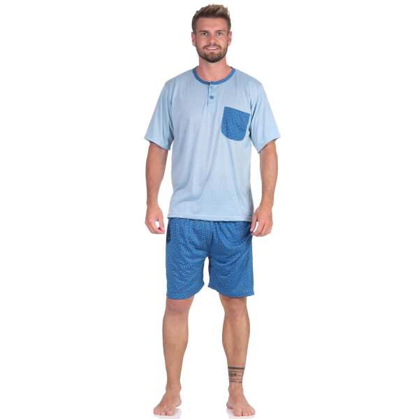 Herren Pyjama Short und T-Shirt Schlaf-Anzug; Grüngrau M/48