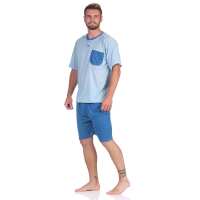 Herren Pyjama Short und T-Shirt Schlaf-Anzug; Grüngrau L/50