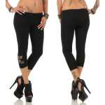 Damen 3/4 Leggings Leggins kurz mit Strass Gr. S/36 , M/38