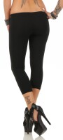 Damen 3/4 Leggings Leggins kurz mit Strass Gr. S/36 , M/38 Schwarz S/36