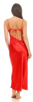Damen langes Satin Negligé Nachtkleid Dessous + G-String, Rot/L