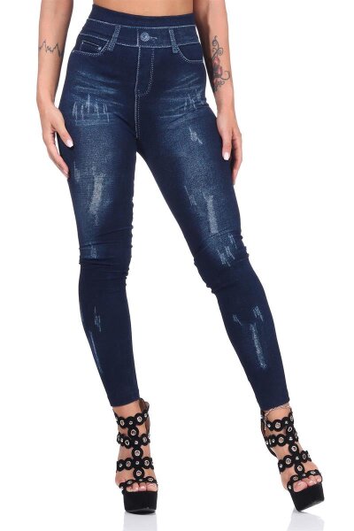 Damen Leggings Jeggings Denim-Look Hoher Bund Blau-1 S/M/L