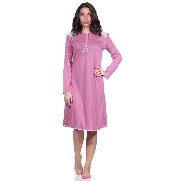 Damen Nachtkleid Nachthemd Sleepshirt mit Knopfleiste; Altrosa XXXL