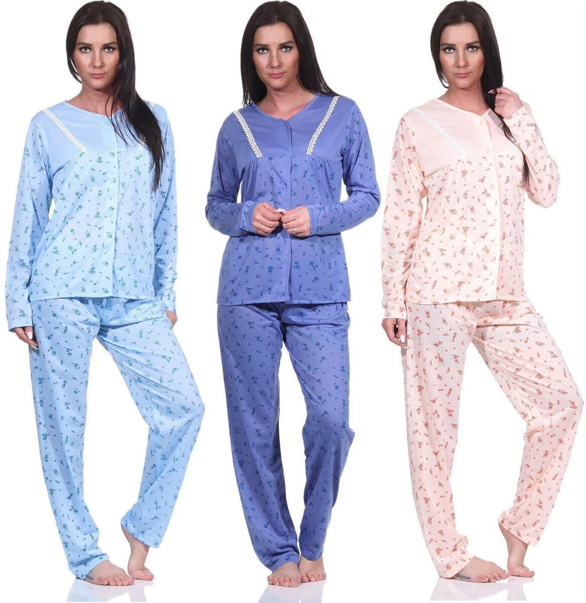 Damen Pyjama-Set zweiteiliger Schlafanzug Hausanzug Knopfleiste Sommer 