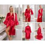 Damen Satin Morgenmantel Kimono mit Spitze Seidenoptik Hausmantel