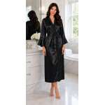 Damen Satin Morgenmantel Kimono mit Spitze Seidenoptik Hausmantel