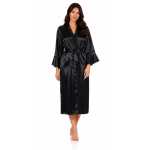 Damen Satin Morgenmantel Kimono mit Spitze Seidenoptik...