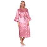 Damen Kimono Morgenmantel Nachtmantel Satinrobe mit Spitze; Altrosa/M/38