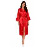 Damen Satin Morgenmantel Kimono mit Spitze Seidenoptik...