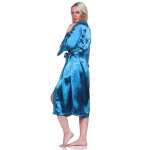 Damen Kimono Morgenmantel Nachtmantel Satinrobe mit Spitze; Petrol/XXL/44
