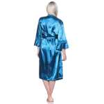 Damen Kimono Morgenmantel Nachtmantel Satinrobe mit Spitze; Petrol/XXL/44