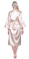 Damen Kimono Morgenmantel Nachtmantel Satinrobe mit Spitze; Beige/S/36