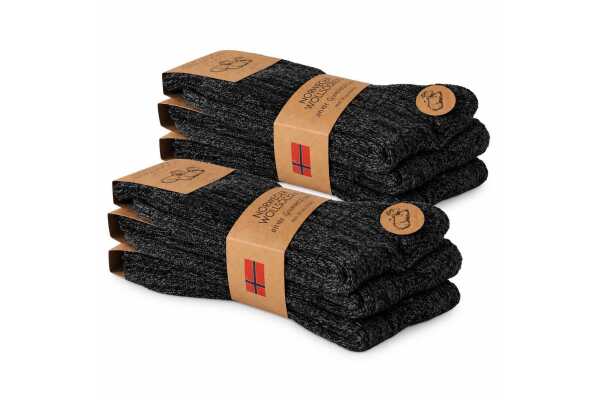 3 | 6 Paar Norweger Wollsocken Wintersocken, Plüschsohle, 39-42 43-46