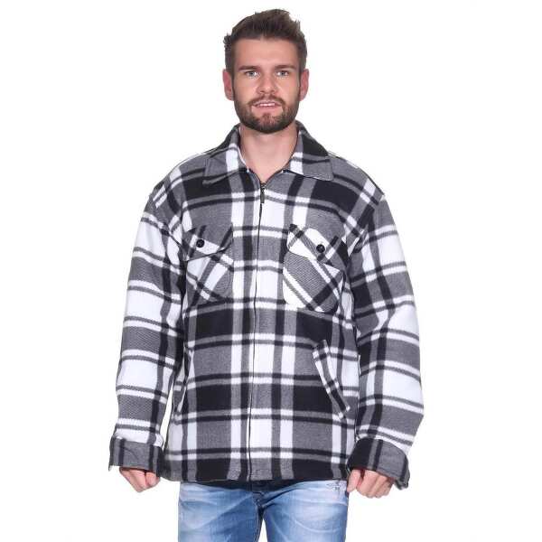Herren Holzfäller Hemd Thermohemd Sweatshirt Fleece Kariert Jacke, Gr. Grafit-Weiß/M
