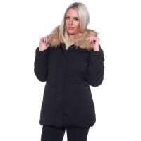 Damen Winterjacke Fellimitat Langarm Jacke Outerwear; Schwarz 36