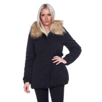Damen Winterjacke Fellimitat Langarm Jacke Outerwear; Schwarz 36