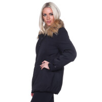 Damen Winterjacke Fellimitat Langarm Jacke Outerwear; Schwarz 36