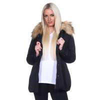 Damen Winterjacke Fellimitat Langarm Jacke Outerwear; Schwarz 40