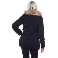 Damen Winterjacke Fellimitat Langarm Jacke Outerwear; Schwarz 40