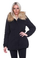 Damen Winterjacke Fellimitat Langarm Jacke Outerwear; Schwarz 38