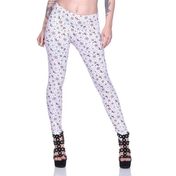 Damen Weihnachts Leggings Stretch Jeggings Skinny Leggins Tregging Weiß S/36