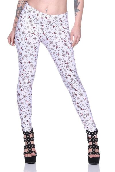 Damen Weihnachts Leggings Stretch Jeggings Skinny Leggins Tregging Weiß L/40