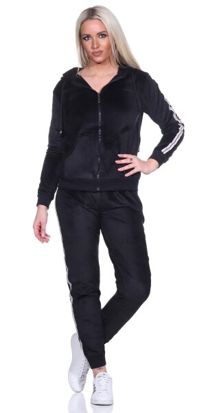 Damen Nicki Freizeitanzug Hausanzug Jogginganzug Nicki-Anzug mit Reißverschluss; Schwarz S