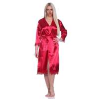 Damen Morgenmantel Kimono Satinrobe mit Spitze; Weinrot/L