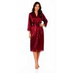 Damen Satin Morgenmantel lang mit Spitze – Kimono Bademantel aus 100 % Polyester, weich & glänzend Weinrot 2XL