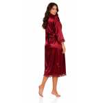 Damen Satin Morgenmantel lang mit Spitze – Kimono Bademantel aus 100 % Polyester, weich & glänzend Weinrot 2XL