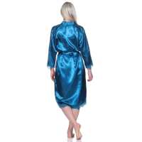 Damen Morgenmantel Kimono Satinrobe mit Spitze; Petrol/XL