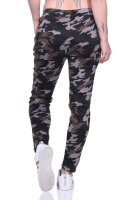 Damen Jogginghose  Hohe Taille Thermo Sporthose Fitness Freizeithose mit Taschen,  Camouflage-Grau S/M