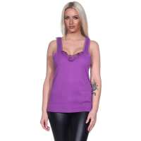 Damen Unterhemd mit Spitze Baumwolle; Violett/S