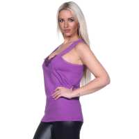 Damen Unterhemd mit Spitze Baumwolle; Violett/S