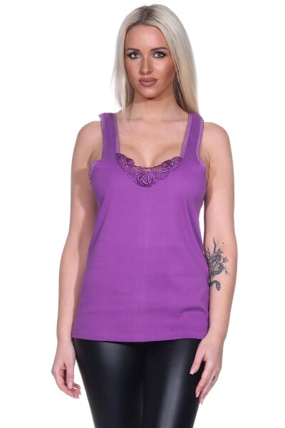 Damen Unterhemd mit Spitze Baumwolle; Violett/XL