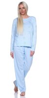 Damen Pyjama lang zweiteiliger Schlafanzug Blumen-Muster;...