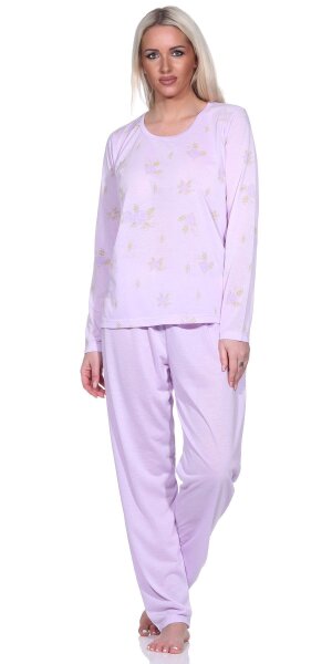 Damen Pyjama lang zweiteiliger Schlafanzug; Flieder XL