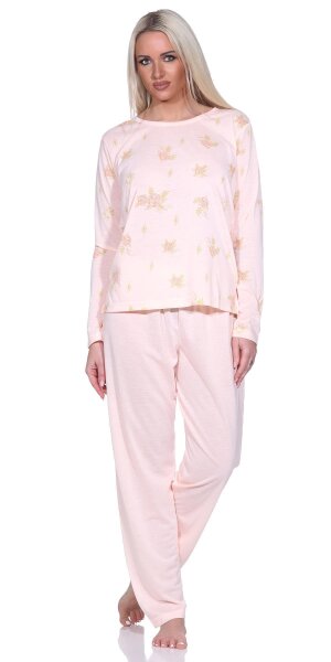 Damen Pyjama lang zweiteiliger Schlafanzug; Aprikose XXL